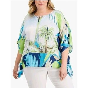 M Collection Women's 1X Pullover Vacation Scene Flowy Casual‎ Boho Mature Top